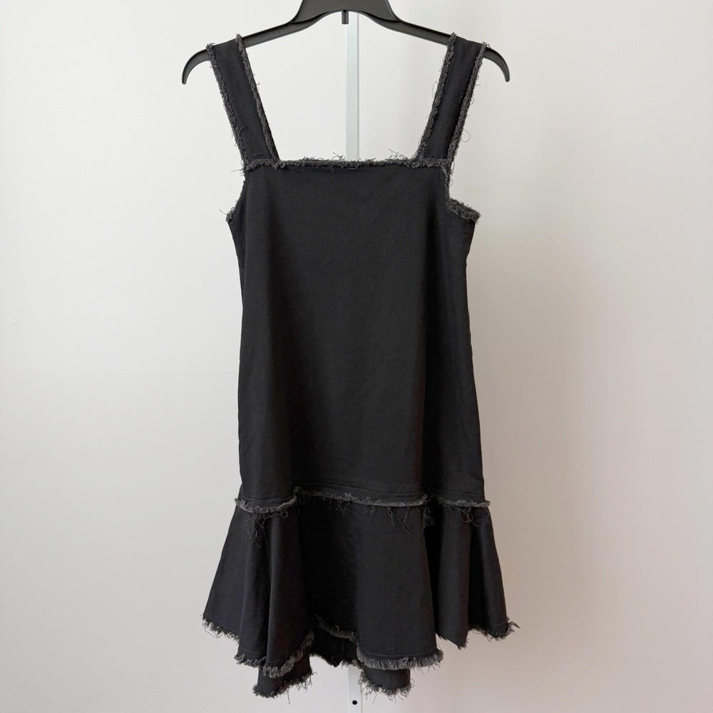 Reclaimed Vintage Cotton Witchy Ethereal Frayed Hem Pinafore Dress M Black